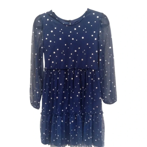 Blue Stars Long Sleeve Tiered Girl's Holiday Dress Size 18 (XXL) - Picture 1 of 8